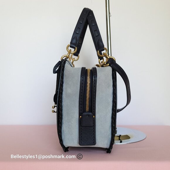 COACH Dreamer 27 Whipstitch Colorblocked Mixed Leather & Suede Satchel-Ink Multi - Picture 7 of 16